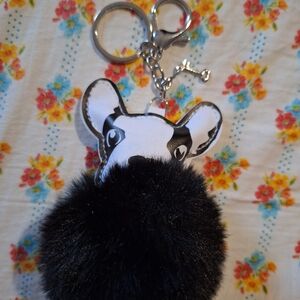 Black Pom Pom Dog Keychain Nwot